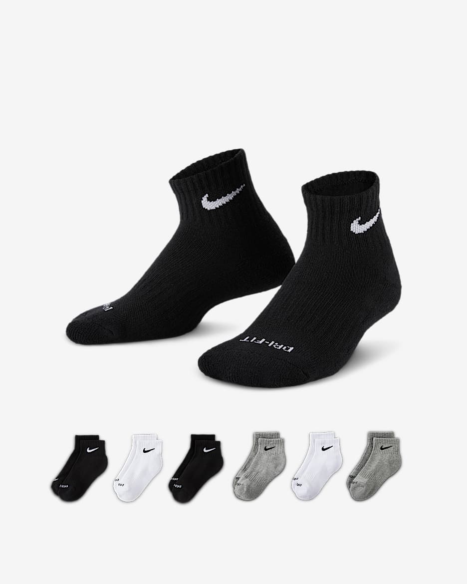 Nike Dri-FIT Performance Basics 幼童速干运动短袜（6 双） - 调色暗灰/黑