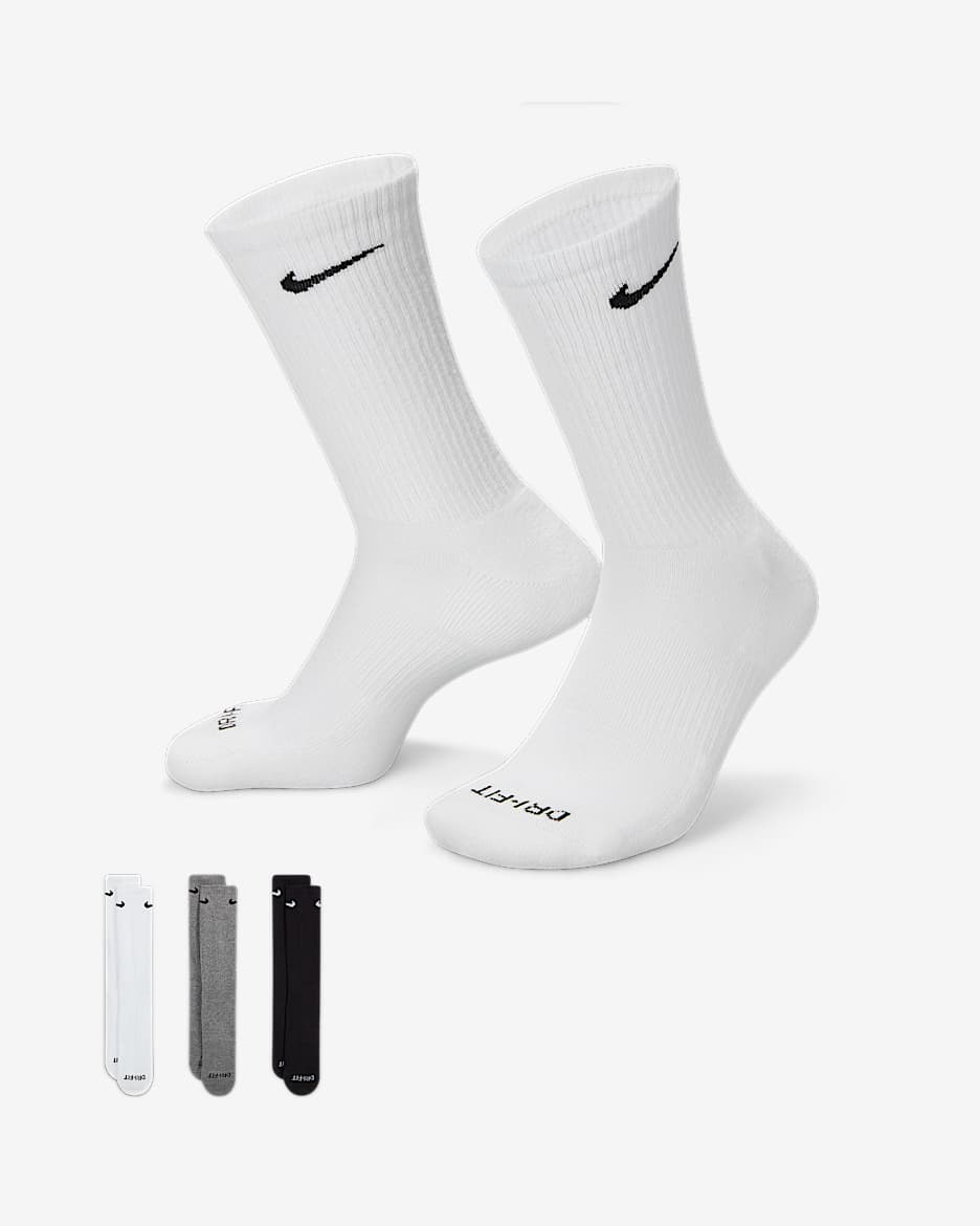 Nike Everyday Plus 耐高系列舒适速干中筒训练袜（3 双） - 多色
