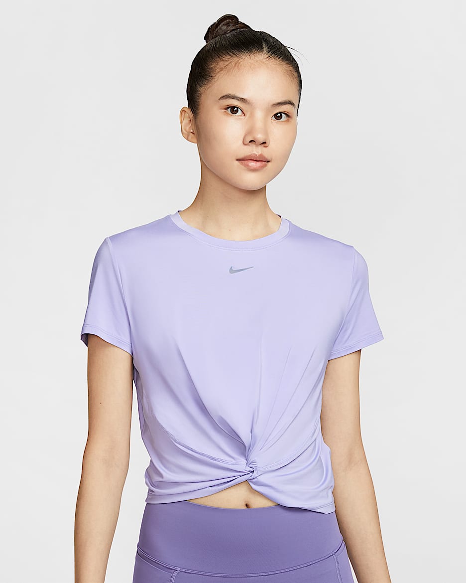 Nike One Classic Twist Dri-FIT 女子速干扭结设计短袖上衣 - 冰艳紫丁香/黑