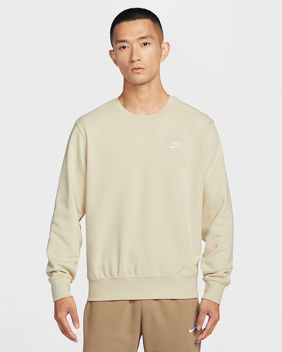 Nike Club 男子法式毛圈圆领上衣 - 浅卡其/白色