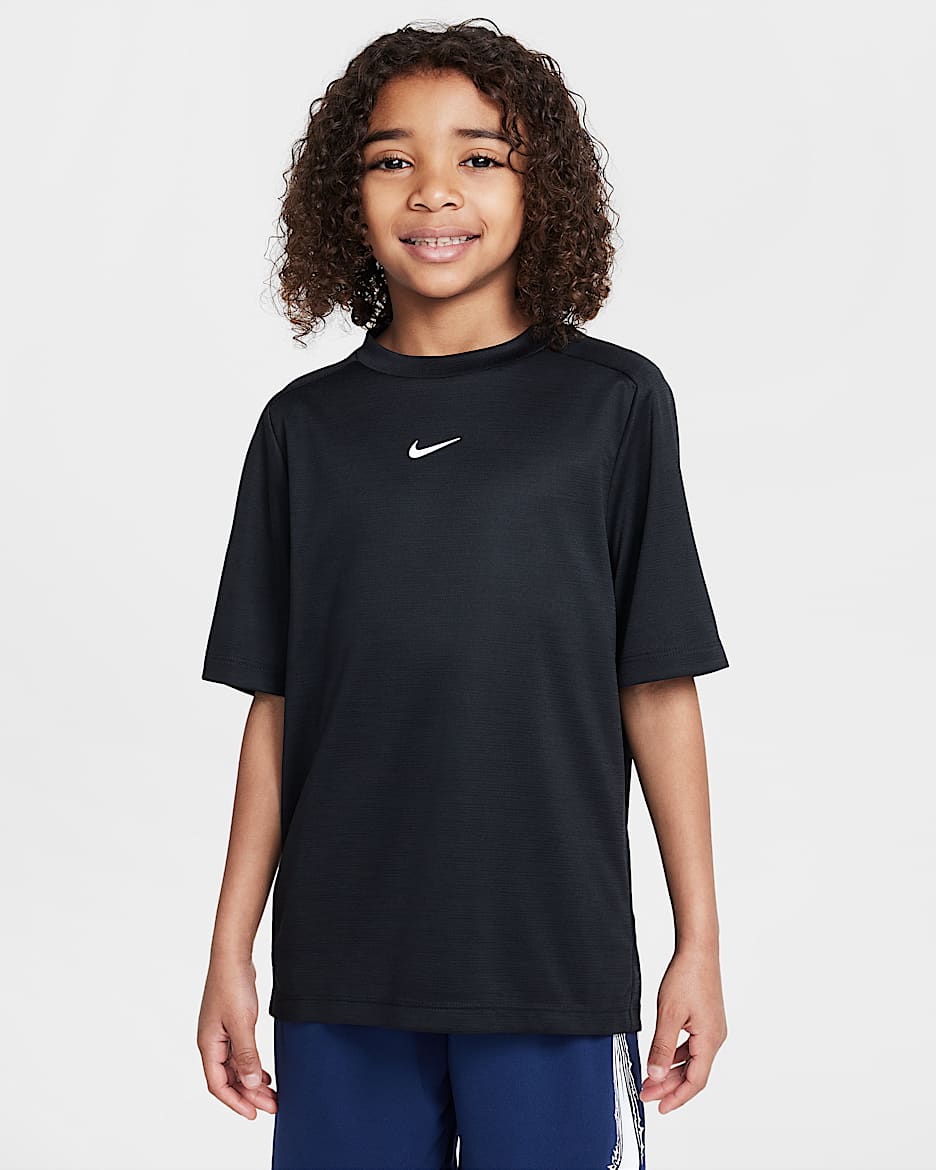 Nike Multi Dri-FIT 大童速干短袖上衣 - 黑/黑/白色