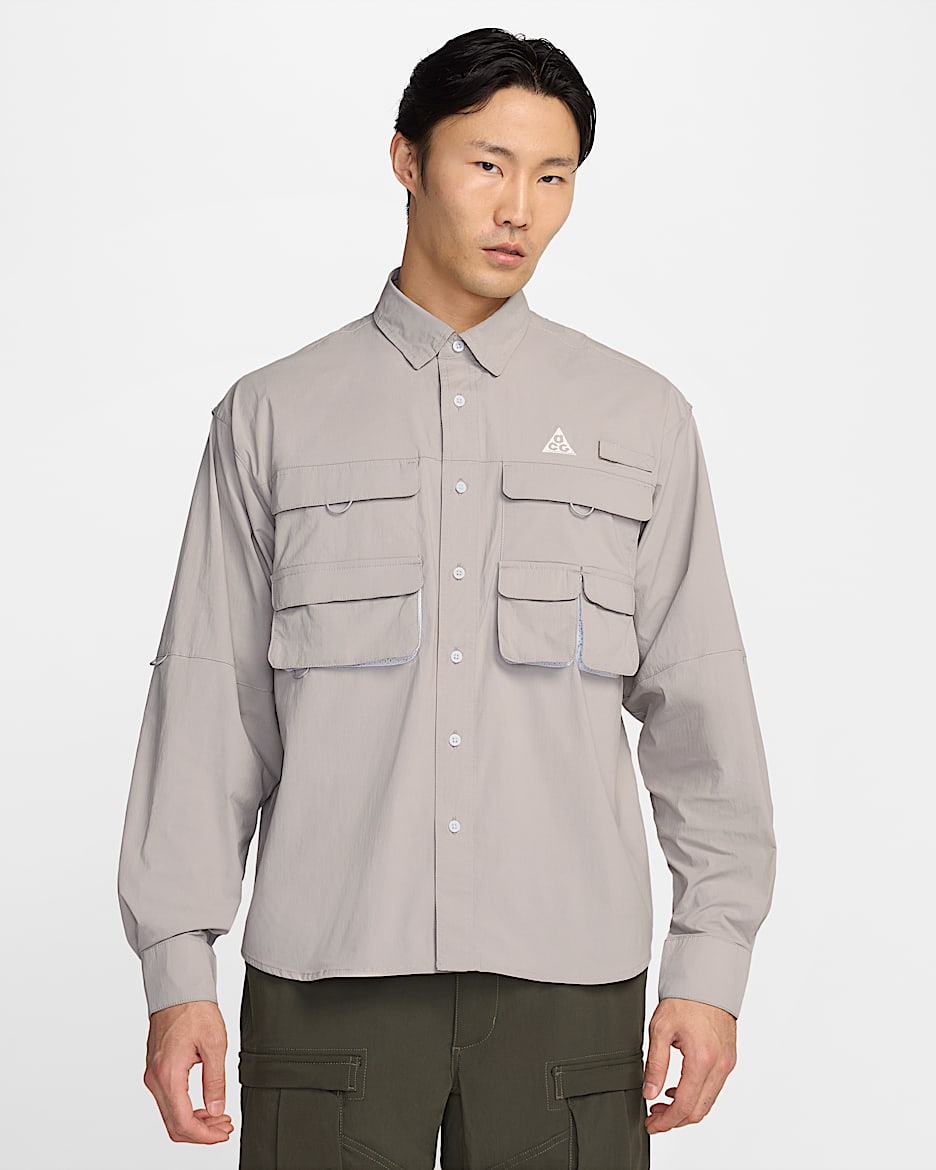 Nike ACG "Orb Weaver" Dri-FIT ADV 男子防晒速干长袖衬衫 - 大学灰/足球灰/山峰白