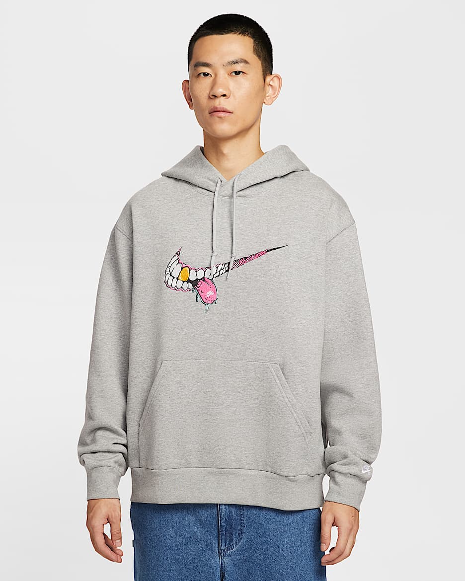 Nike SB 男子加绒滑板套头连帽衫 - 调色暗灰/白色