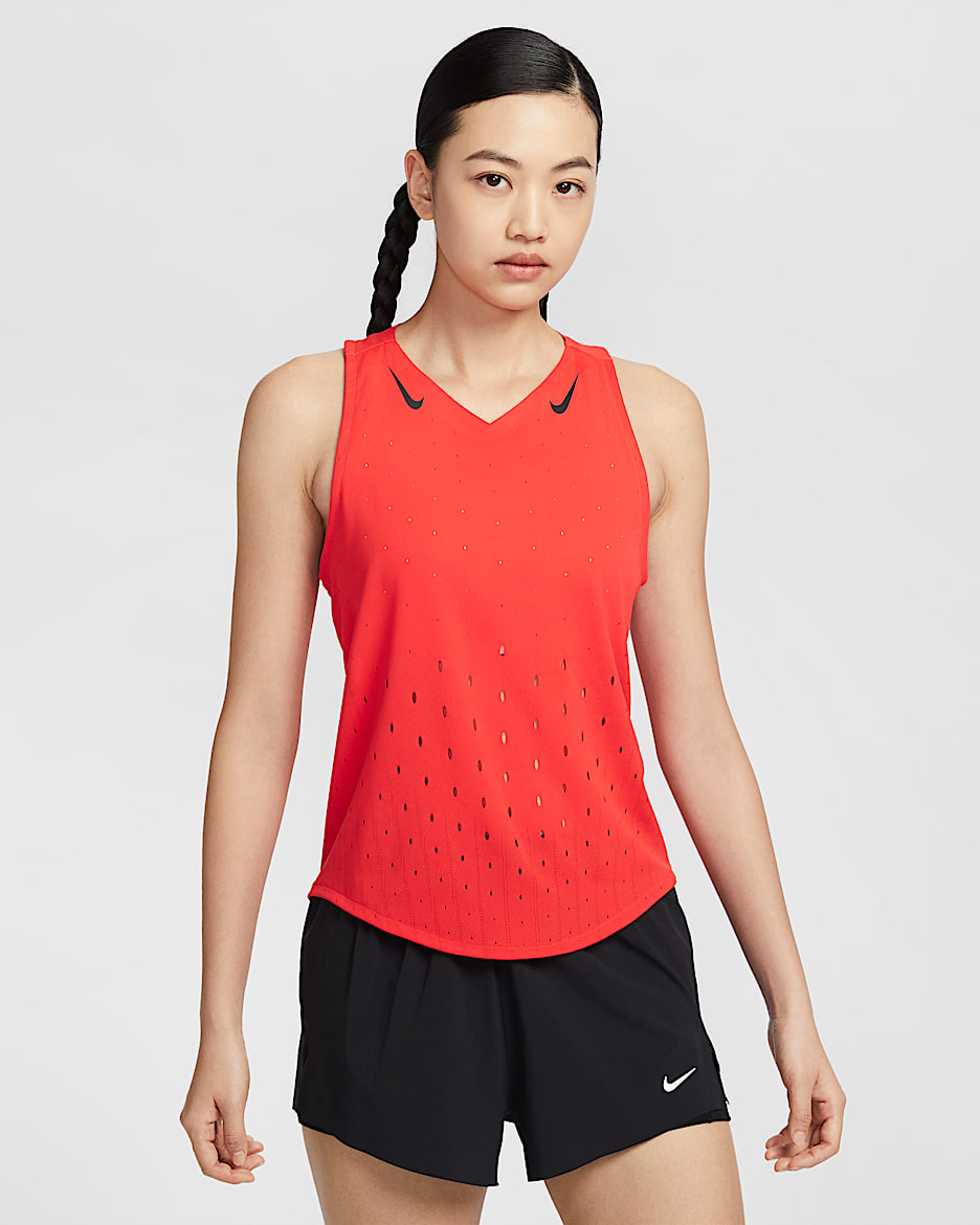 Nike AeroSwift Dri-FIT ADV 女子速干跑步背心 - 浅深红/黑/黑