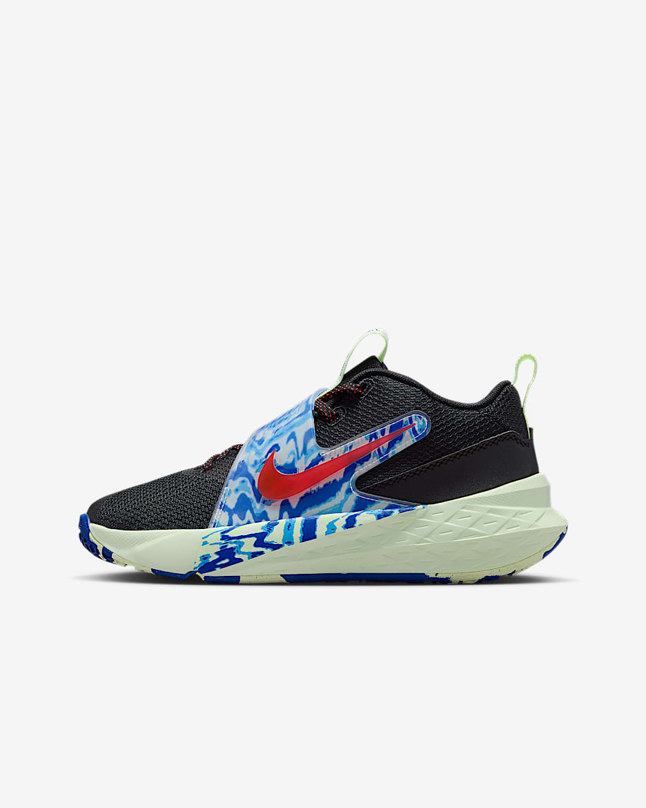 Nike Team Hustle D 12 大童篮球鞋 - 黑/游戏宝蓝/浅荧光黄/亮深红