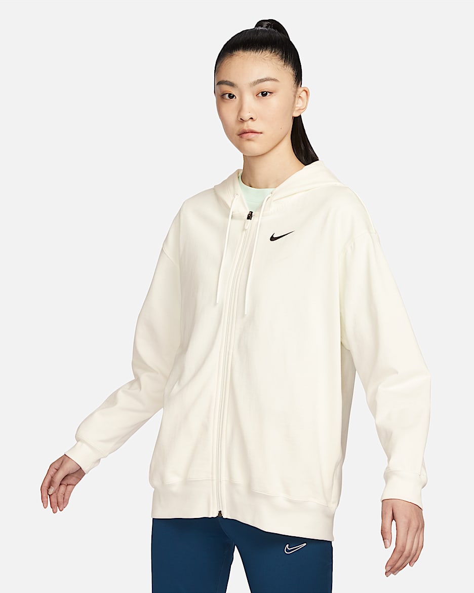 Nike Sportswear 女子针织 Oversize 风全长拉链开襟连帽衫 - 帆白/黑
