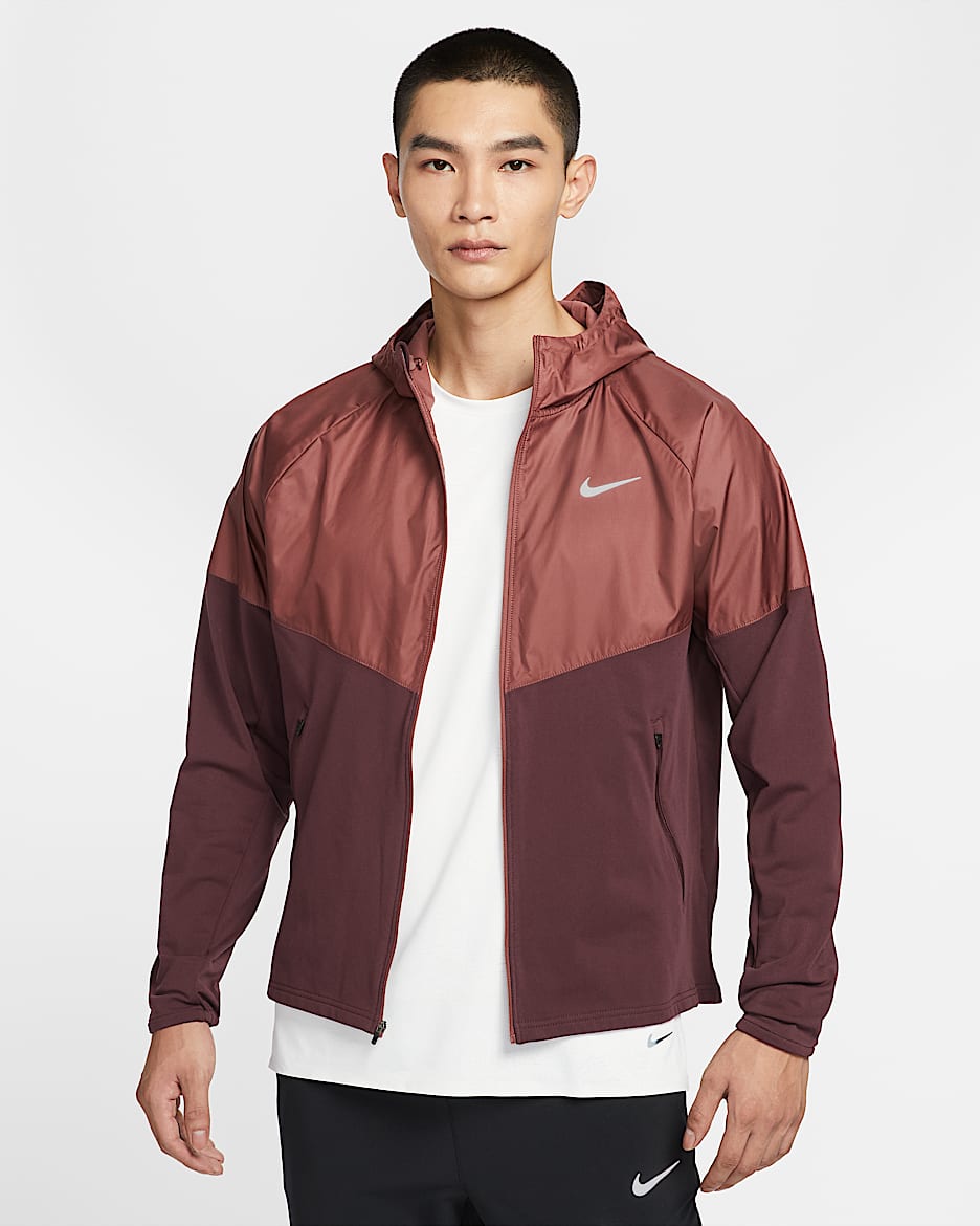 Nike Miler Repel 男子冬季款拒水加绒拼接跑步夹克 - 鲜亮勃艮第酒红/红棕色