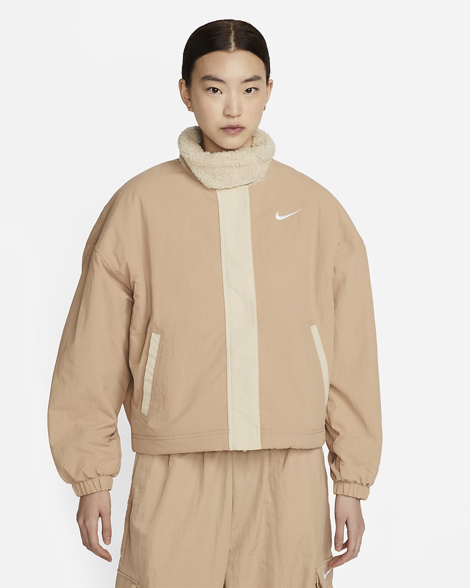 Nike Sportswear Essential 女子梭织加绒衬里夹克 - 麻黄/沙堆白/白色