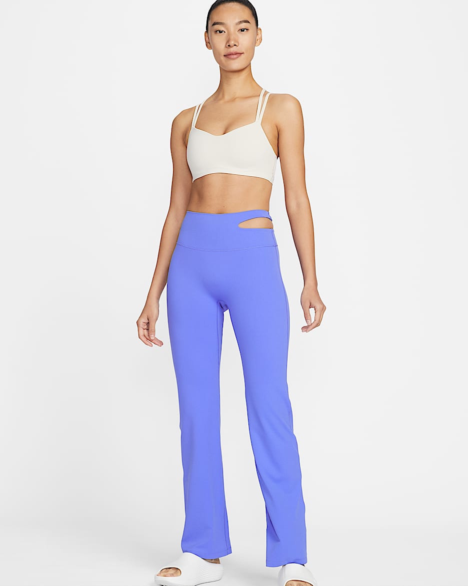 Nike Zenvy 女子速干高腰喇叭紧身裤 - 宝石蓝/白色