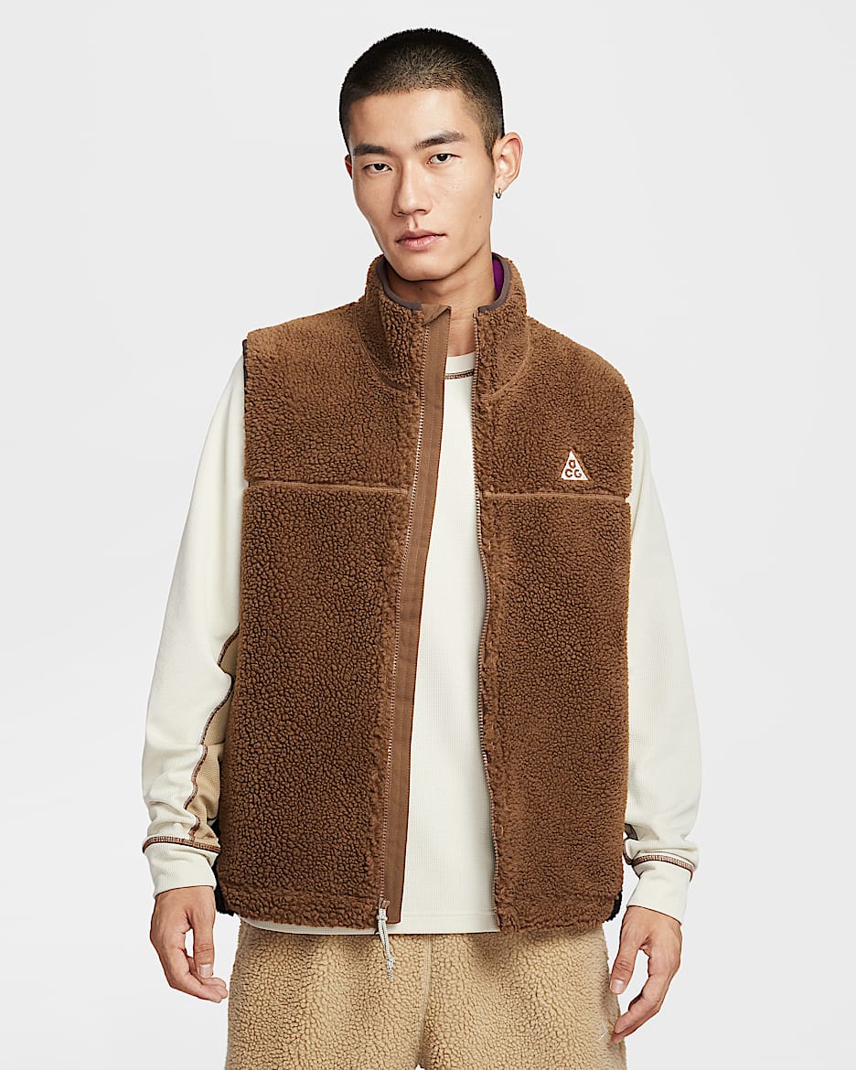 Nike ACG "Canwell Glacier" Therma-FIT ADV 男子仿羊羔绒马甲 - 苔木棕色/黑/明亮紫/山峰白