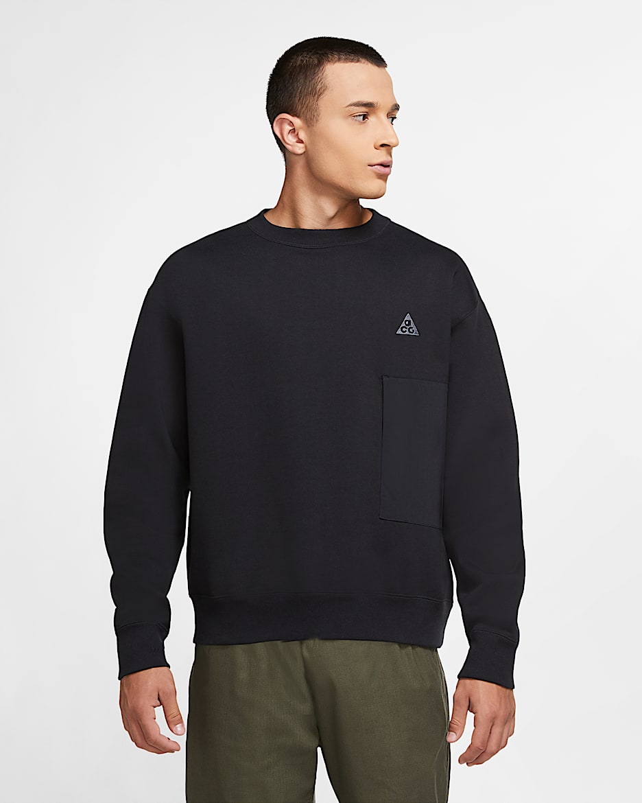 Nike ACG 男子起绒圆领上衣 - 黑/卡其/煤黑