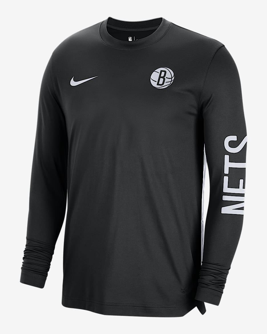 布鲁克林篮网队 Nike Dri-FIT NBA 男子速干长袖上衣 - 黑/白色