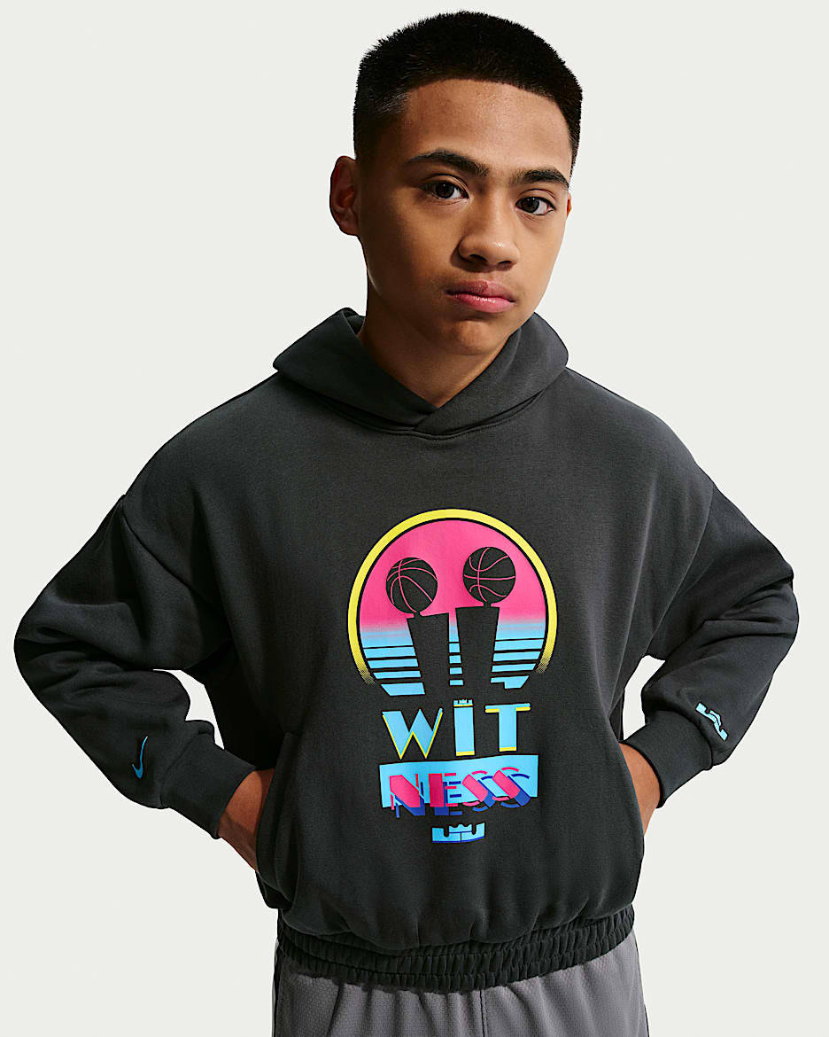 LeBron "Miami Twice" 詹姆斯大童加绒套头连帽衫 - 灰黑/黑