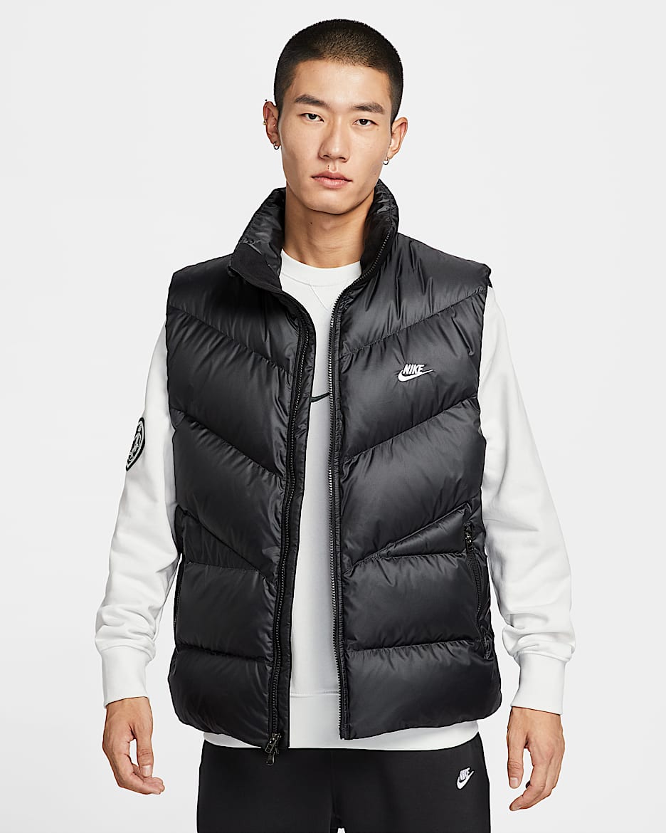 Nike Windrunner Statement 男子拒水羽绒马甲 - 黑/黑/白色