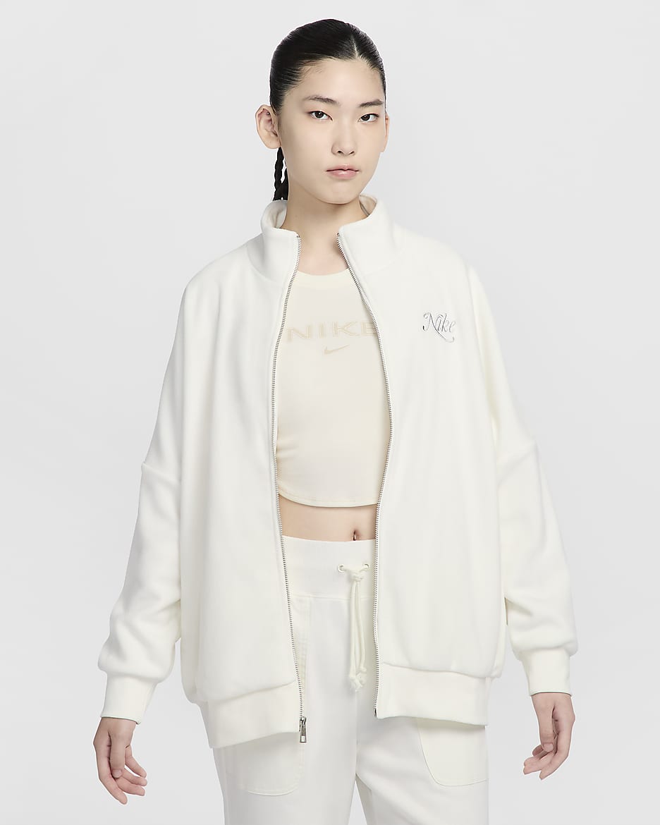Nike Sportswear 女子摇粒绒运动夹克 - 帆白