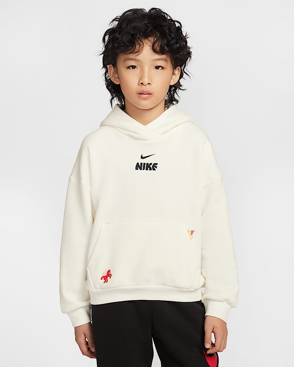 Nike Sportswear Club Fleece 马年限定脱缰系列新年款大童连帽衫 - 帆白