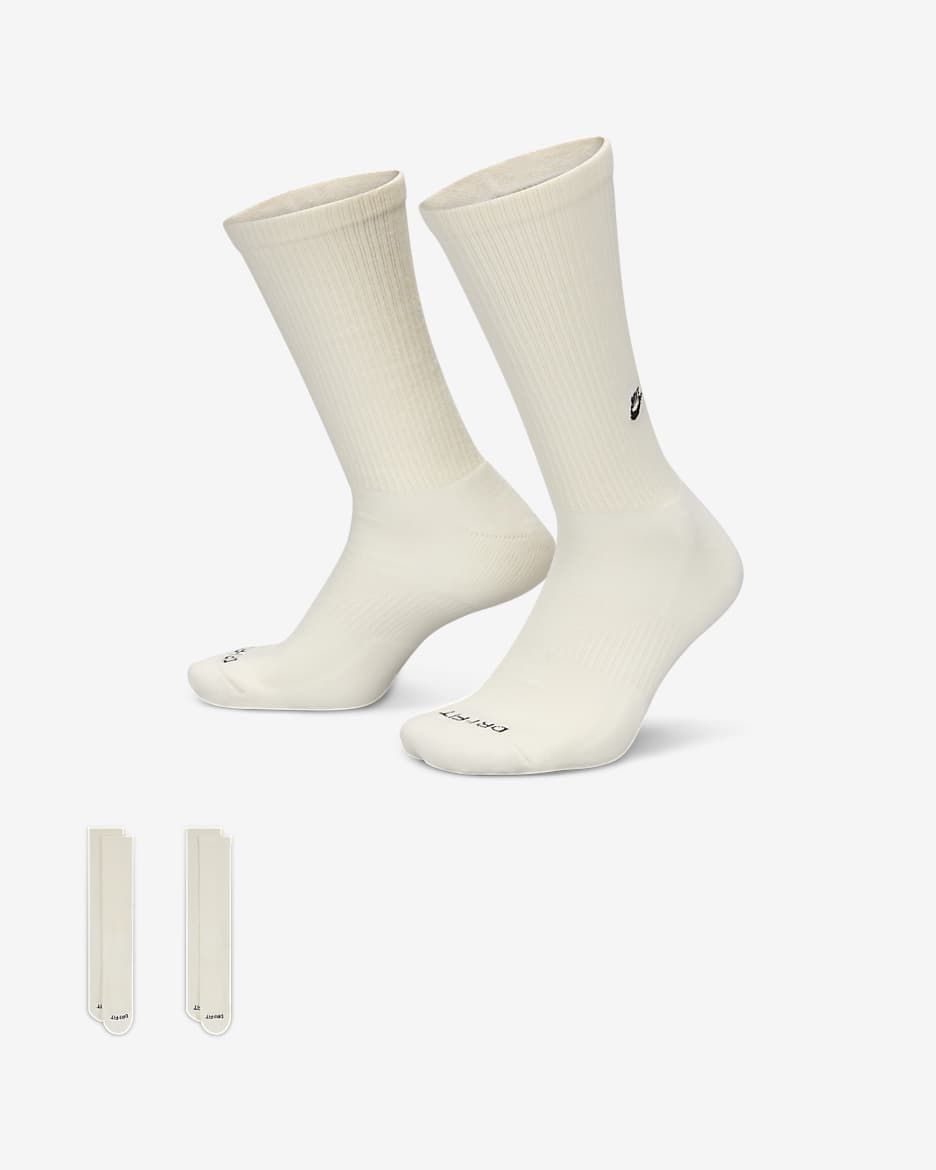 Nike Everyday 舒适速干中筒运动袜（2 双） - 帆白/黑