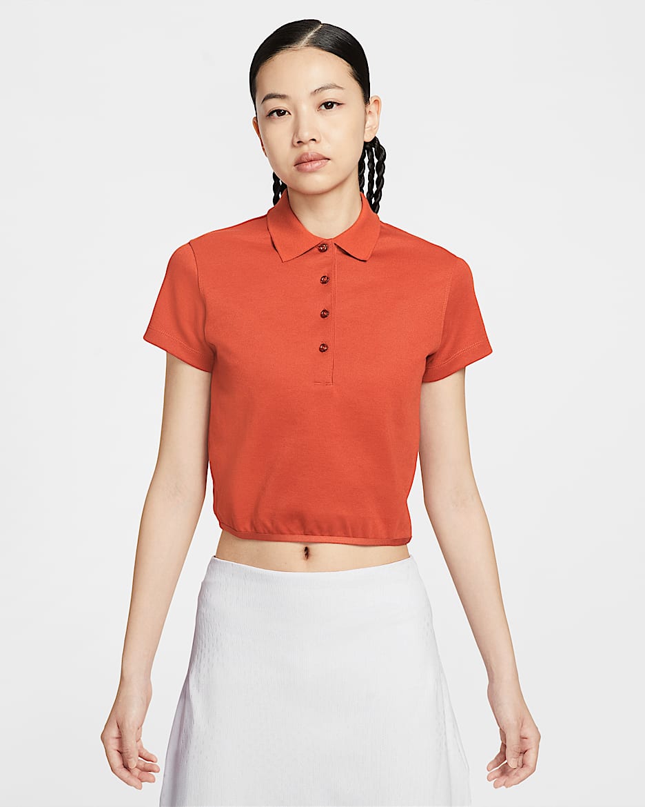 Nike 女子短袖高尔夫翻领T恤 - 龙红/帆白
