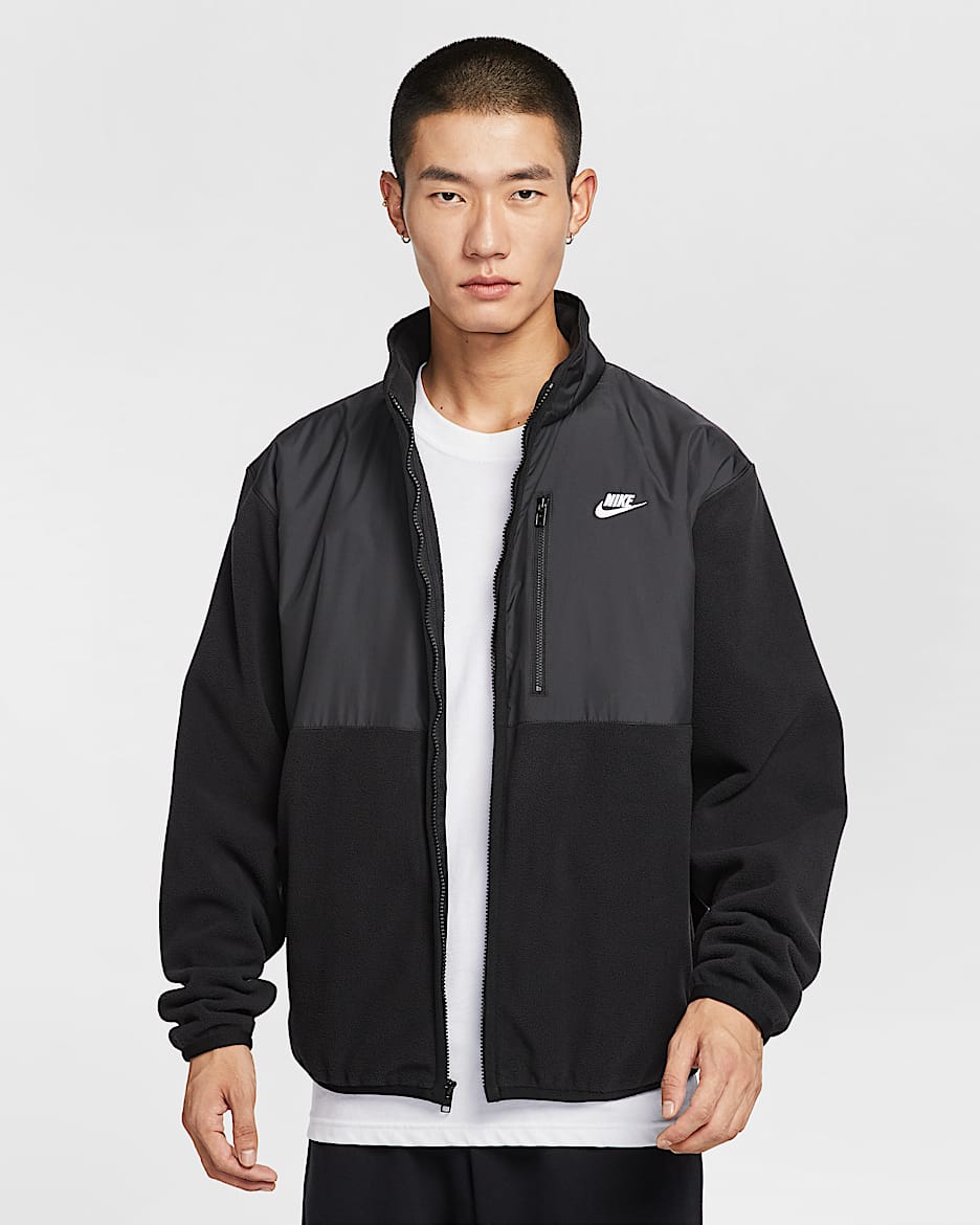 Nike Sportswear Club 男子冬季款全长拉链开襟摇粒绒夹克 - 黑/黑/白色