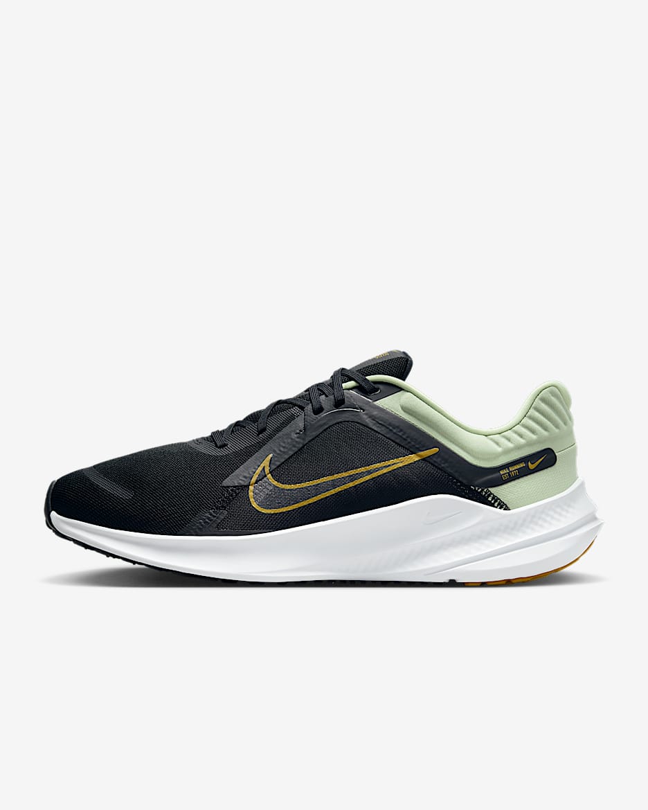 Nike Quest 5 男子透气轻盈缓震公路跑步鞋 - 浅橄榄绿/黑/白色/古铜色
