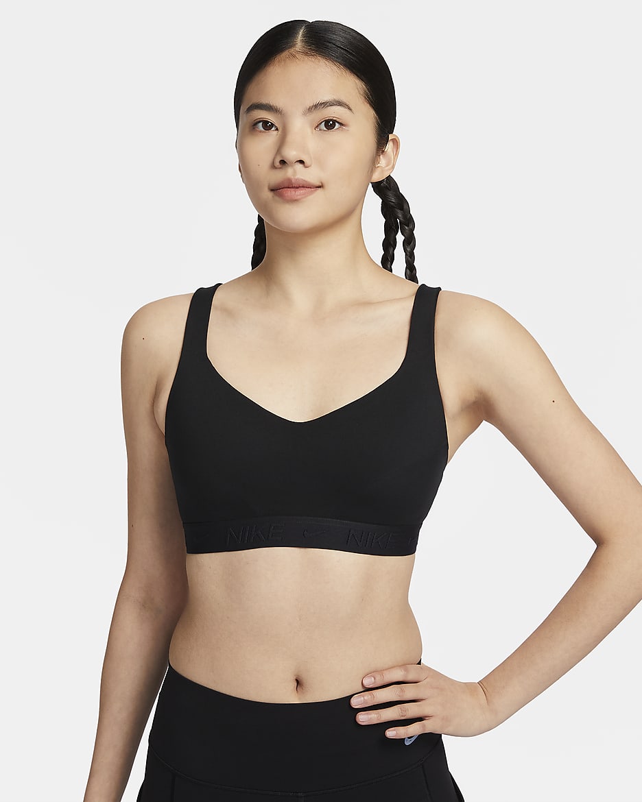 Nike Indy 女子高强度支撑透气速干衬垫可调节运动内衣 - 黑/黑/黑