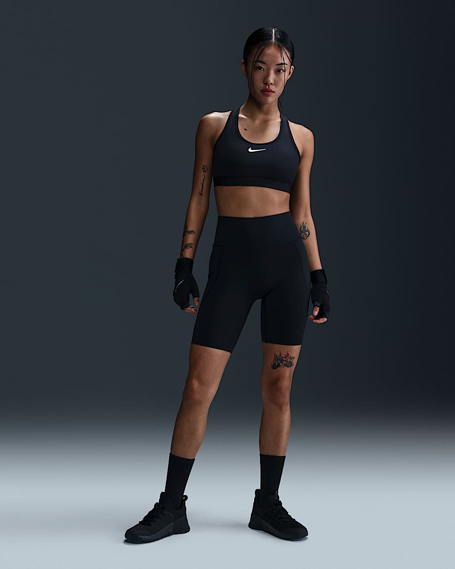 Nike Universa 女子速干高腰骑行短裤 - 黑/煤黑/暗烟灰