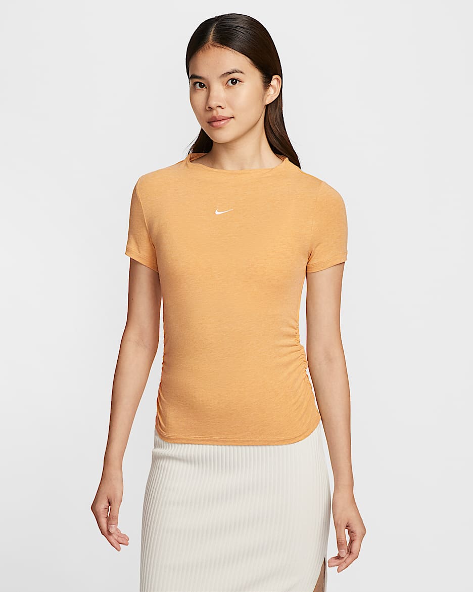 Nike Sportswear Chill Knit 女子紧身短袖企领上衣 - 暗硫色/调色/帆白