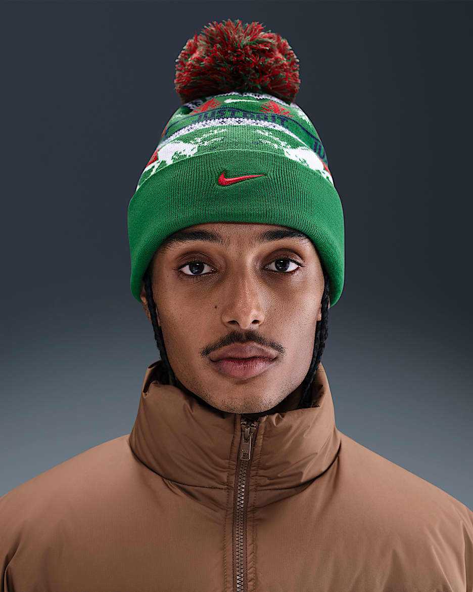 Nike Peak 冬季款针织帽 - 松绿/帆白/大学红/大学红
