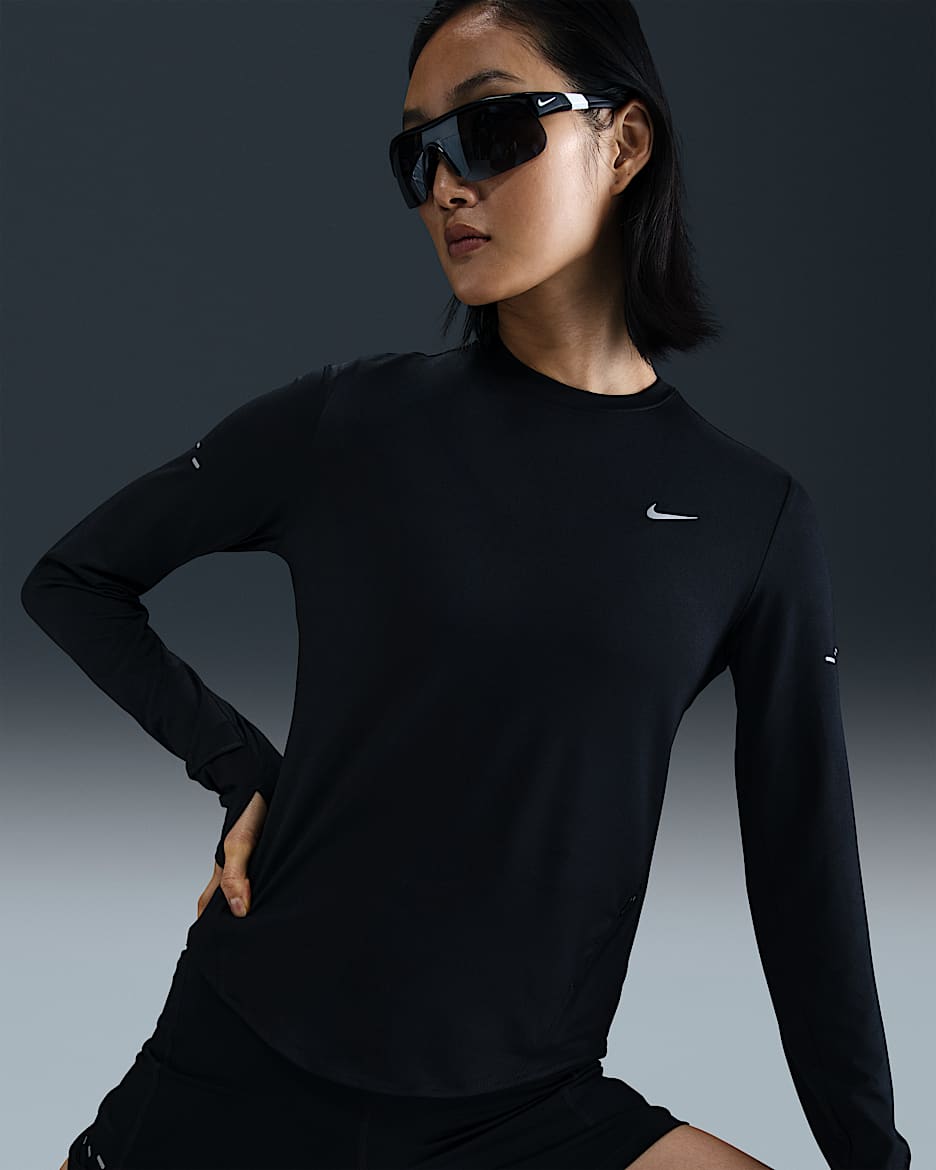 Nike Swift Dri-FIT 女子防晒速干长袖圆领跑步上衣 - 黑