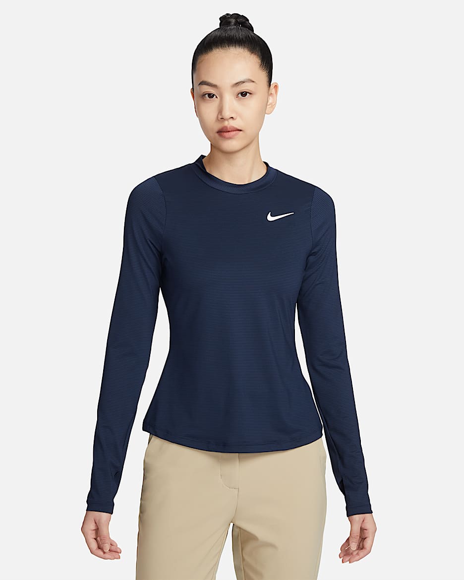 Nike Dri-FIT UV Victory 女子防晒速干长袖印花高尔夫上衣 - 黑曜石色/白色