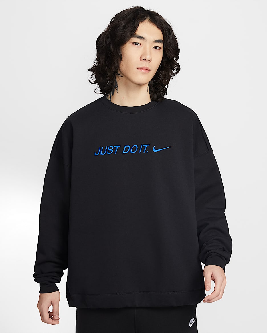 Nike Sportswear Club 男子 Oversize 风加绒圆领运动衫 - 黑/游戏宝蓝