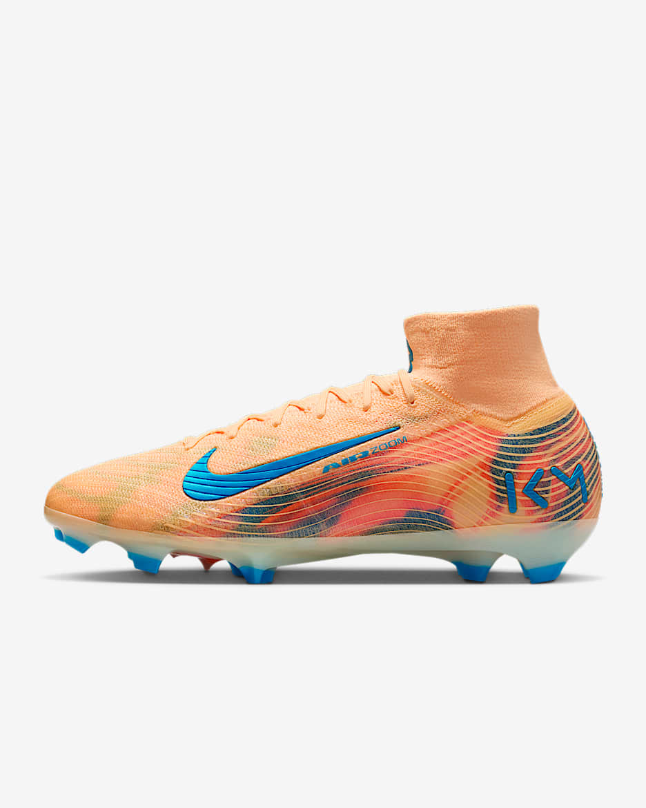 Nike Mercurial Superfly 10 Elite "Kylian Mbappé" 耐克刺客系列姆巴佩天然硬质草地足球鞋 - 浅甜瓜橙/伊格鲁蓝/孔雀蓝