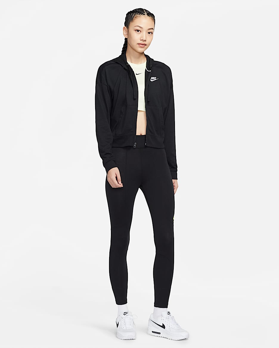 Nike Sportswear 女子全长拉链开襟连帽衫 - 黑/黑/白色