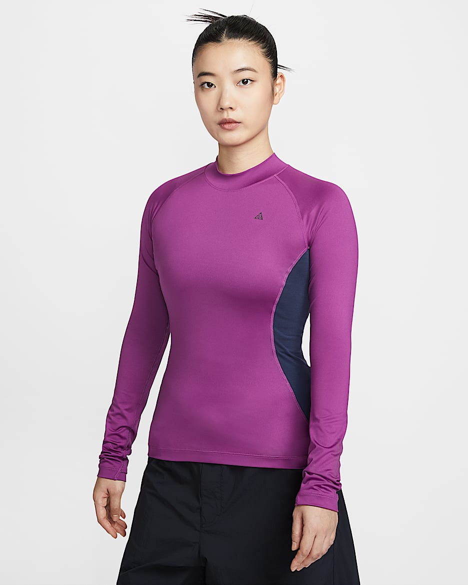 Nike ACG 女子速干长袖修身运动上衣 - 浆果红/黑曜石色/安全橙/黑