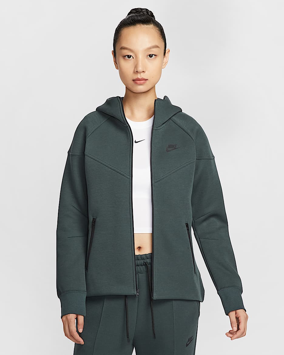 Nike Sportswear Tech Fleece Windrunner 风行者系列女子全长拉链开襟连帽衫 - 海藻绿/黑
