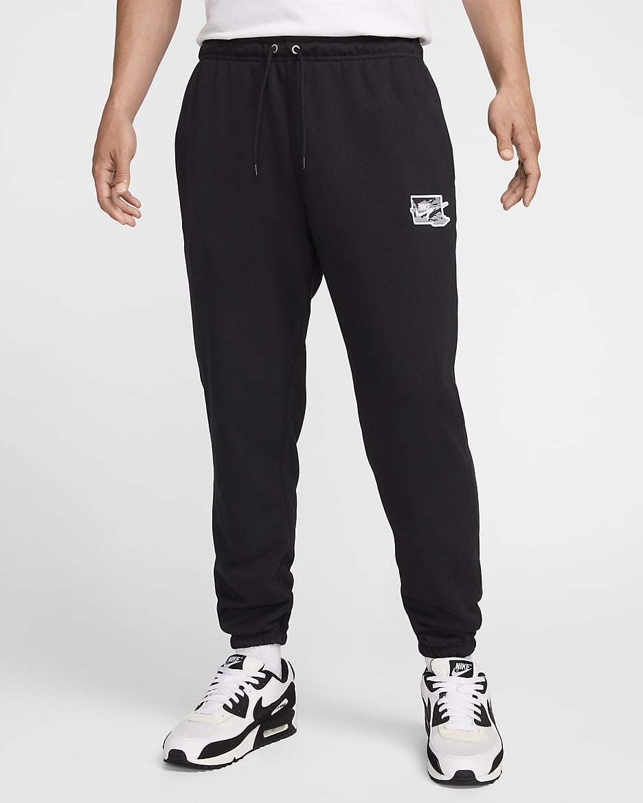 Nike Club 男子法式毛圈收口长裤 - 黑/白色
