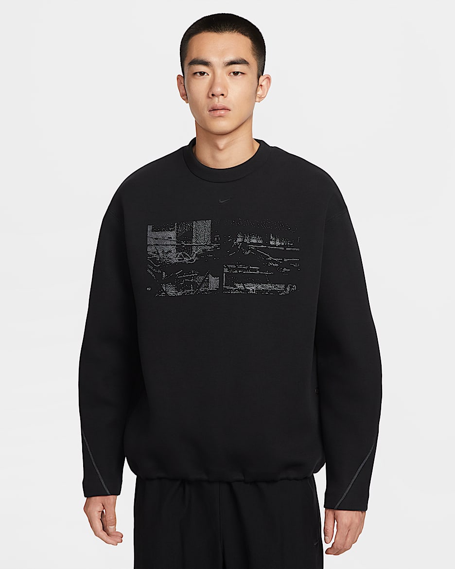 Nike Tech 男子反光装饰针织圆领上衣 - 黑/黑