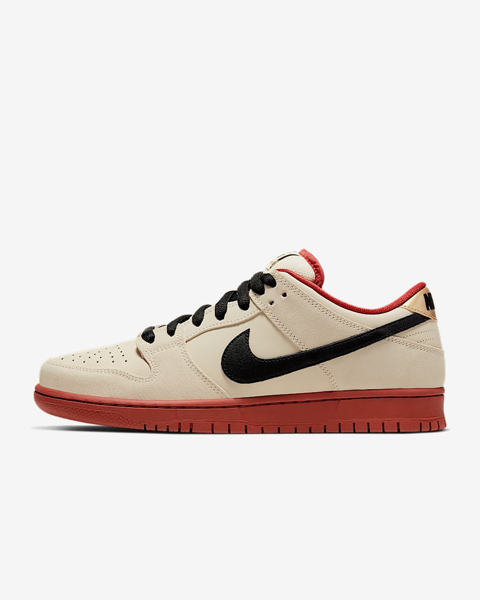 Nike SB Dunk Low Pro 男/女滑板鞋 - 棉布白/棉布白/暗橙色/黑