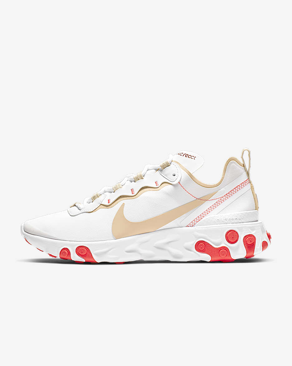 Nike React Element 55 女子运动鞋 - 白色/白色/余烬红/沙漠矿石黄
