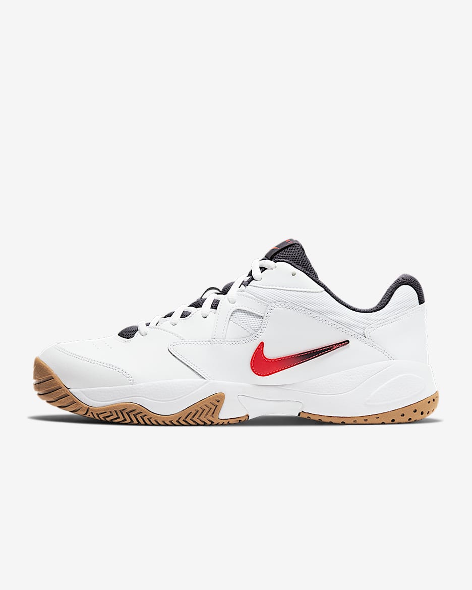 NikeCourt Lite 2 男子硬地球场网球鞋 - 白色/铁架黑/麦黄/激光红