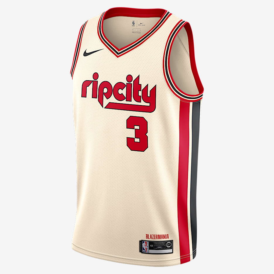 波特兰开拓者队 (C.J. McCollum) City Edition Nike NBA Swingman Jersey 男子球衣 - 自然白/大学红/黑