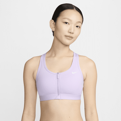 Nike Swoosh 女子中强度支撑速干衬垫前拉链易穿脱运动内衣-NIKE 中文 