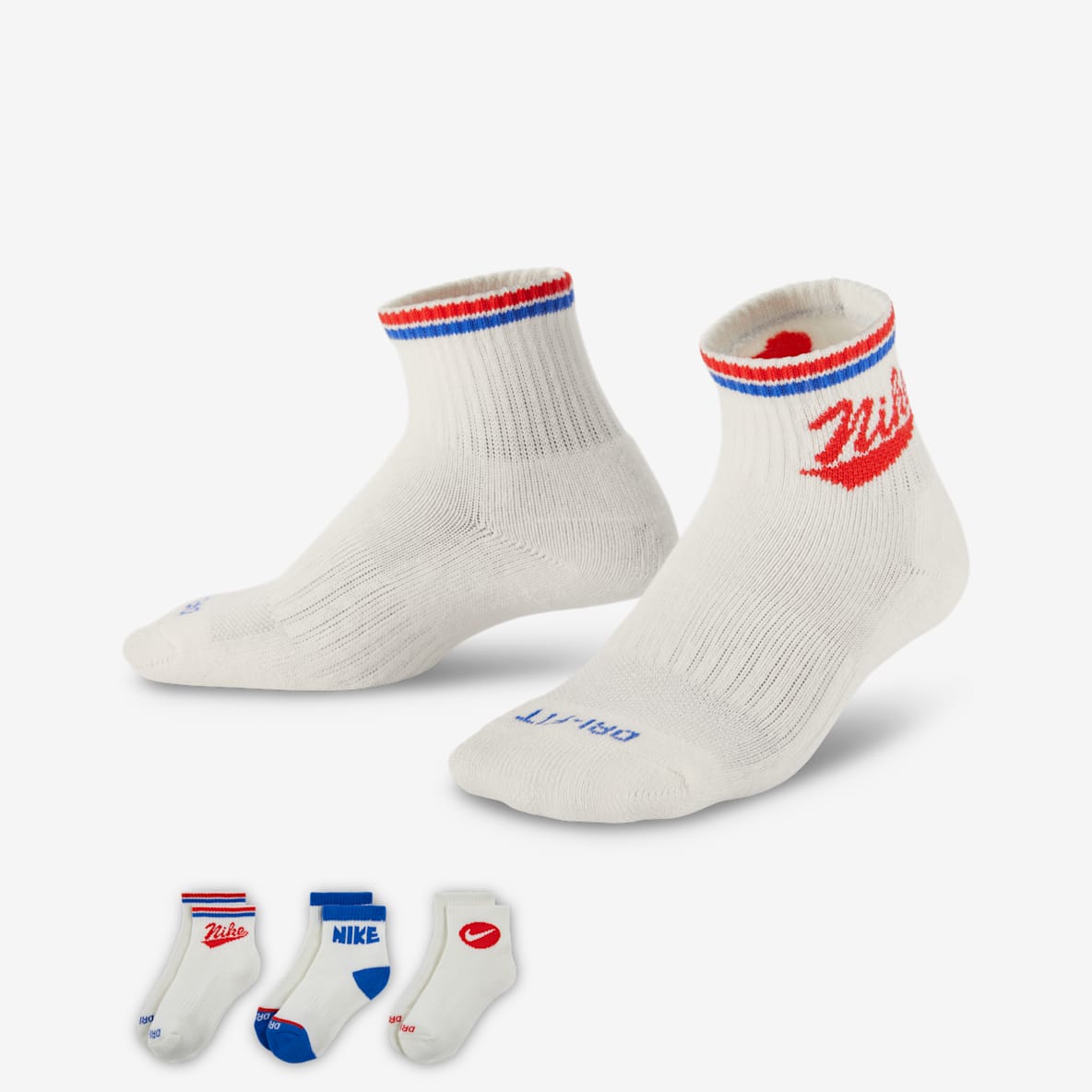 Nike Nike Dri-FIT 幼童速干复古图案运动短袜(3 双)