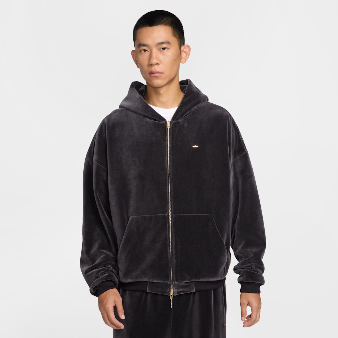 LeBron 詹姆斯男子仿丝绒全长拉链开襟篮球连帽衫