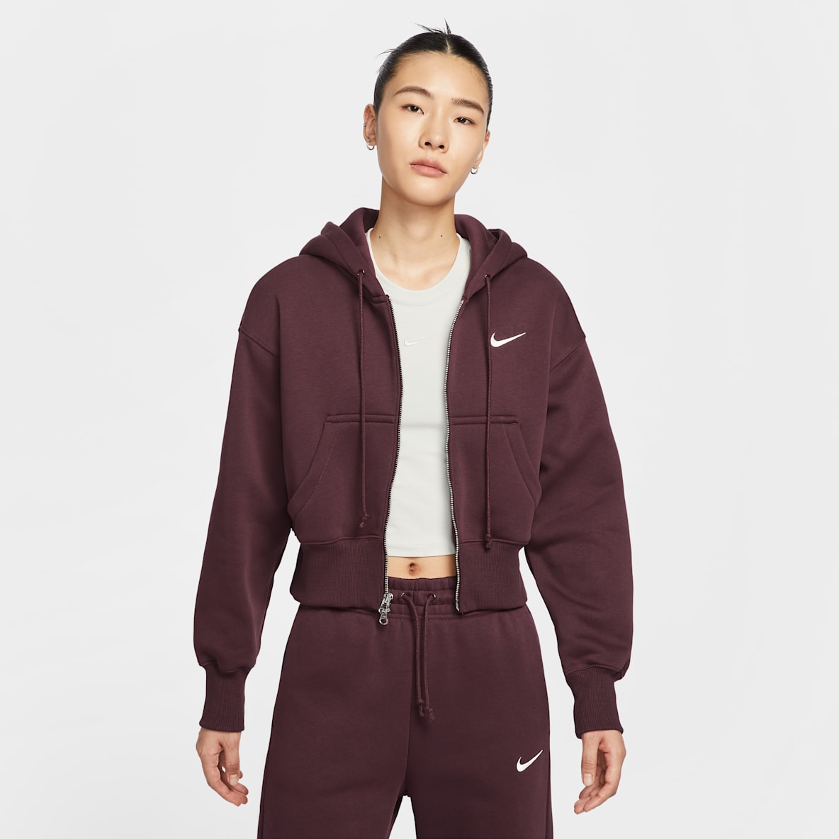 Nike Sportswear Phoenix Fleece 女子宽松全长拉链开襟短款加绒连帽衫