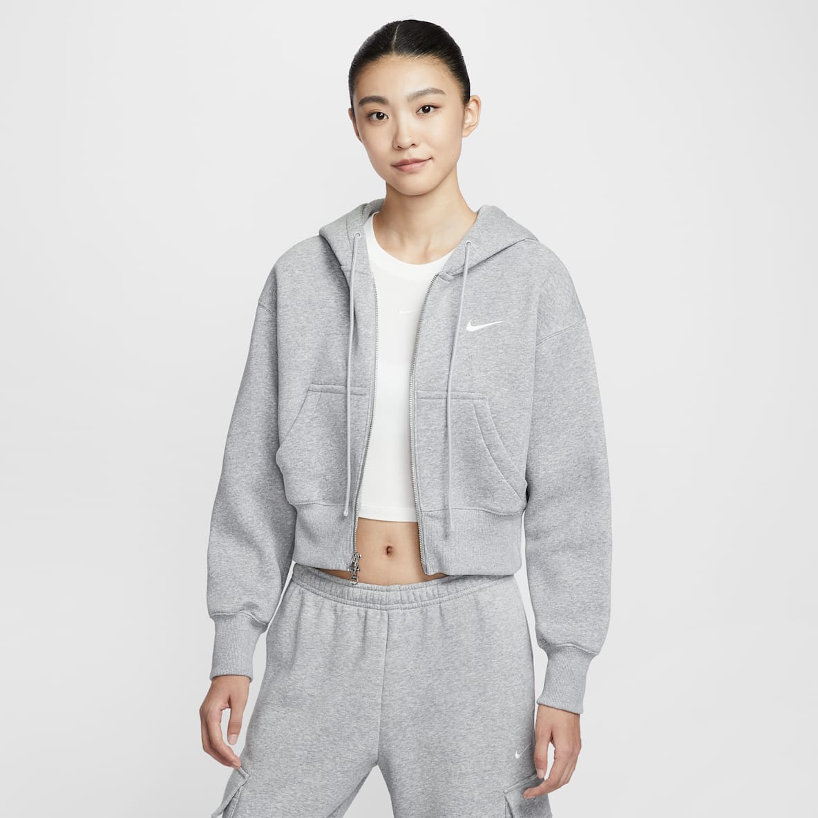 Nike Sportswear Phoenix Fleece 女子宽松全长拉链开襟短款加绒连帽衫
