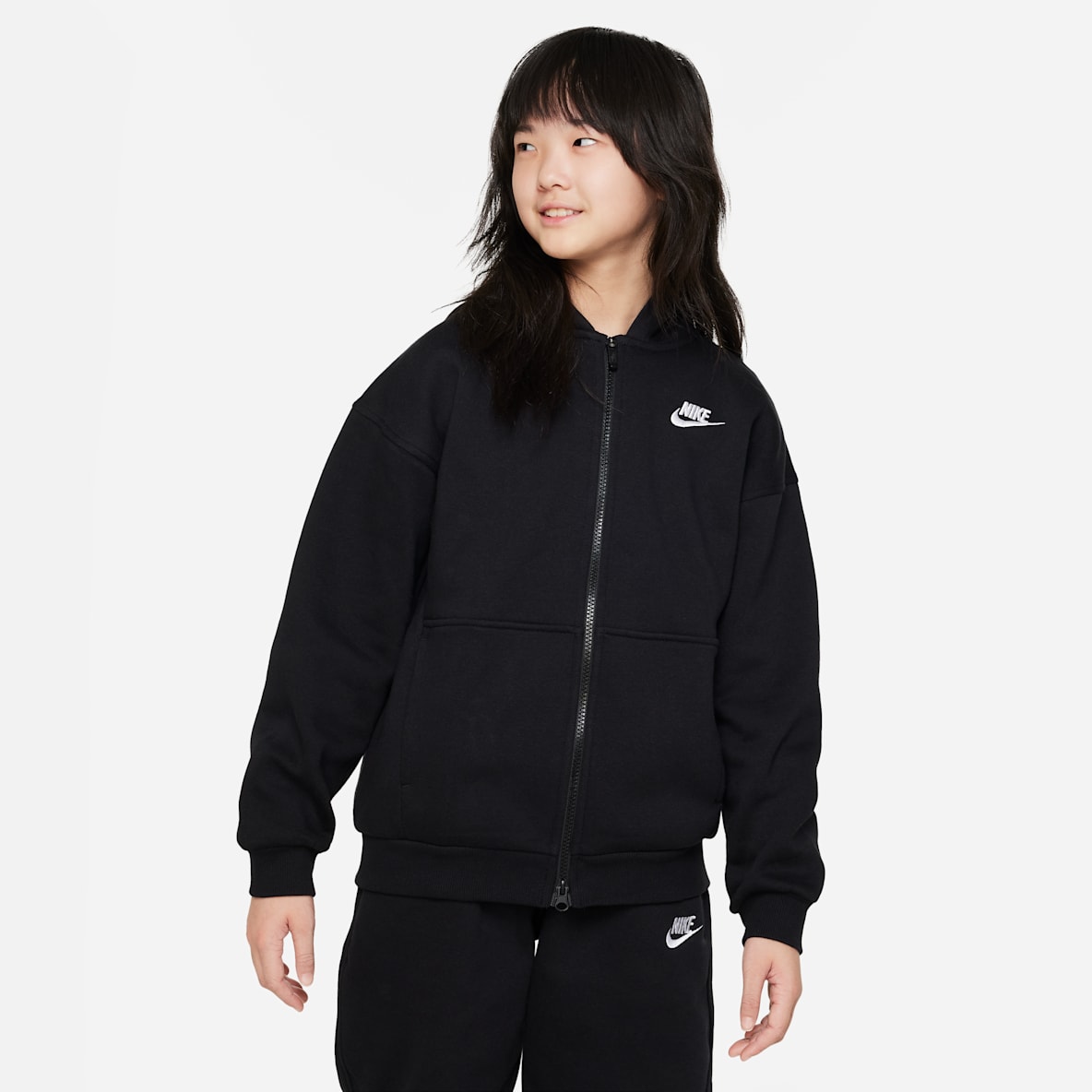Nike Sportswear Club Fleece 大童 Oversize 风全长拉链开襟加绒连帽衫