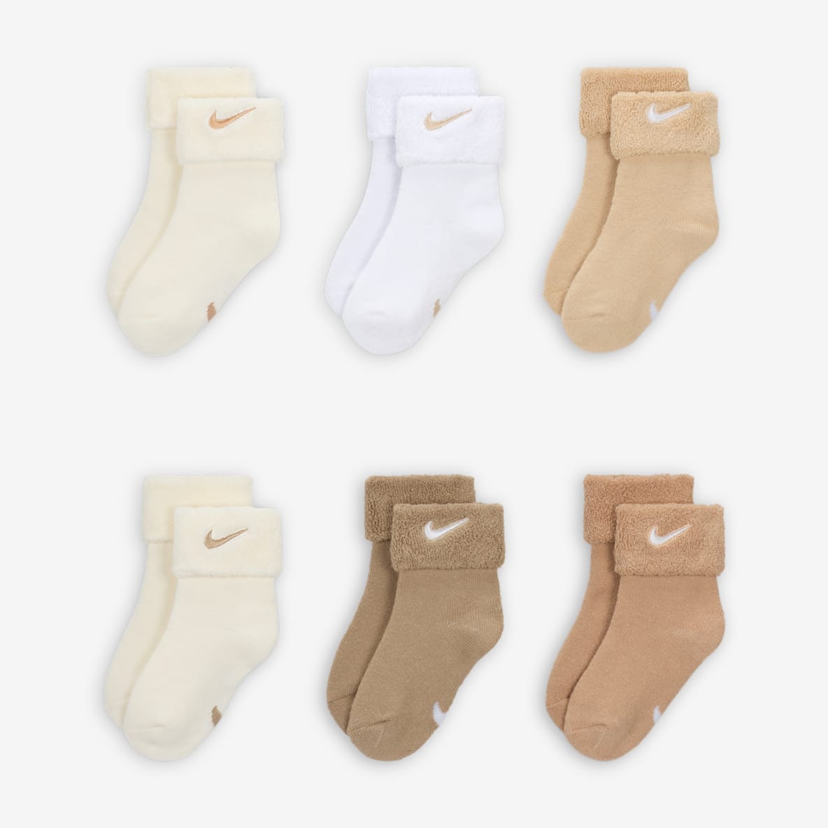 Nike 婴童翻边毛圈袜口运动短袜（6 双）