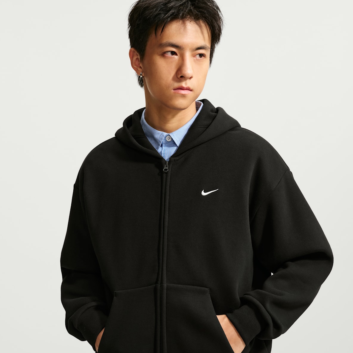 Nike Solo Fleece 男子加绒全长拉链开襟连帽衫