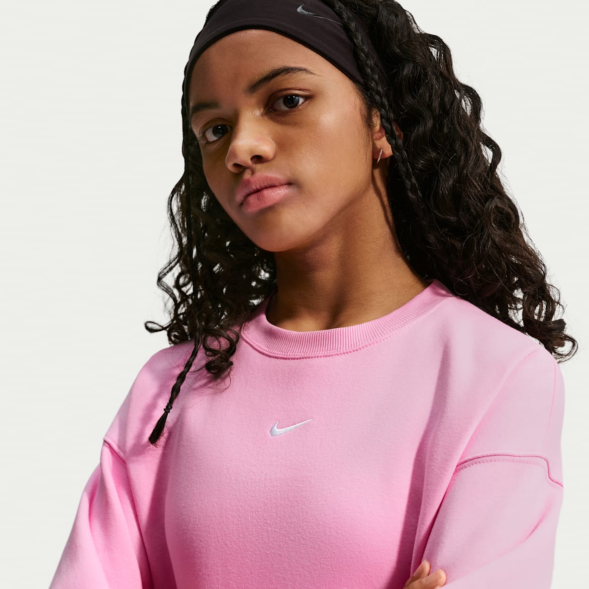 Nike Sportswear Studio Fleece 耐克廓系卫衣系列大童（女孩）Oversize 风加绒圆领运动衫